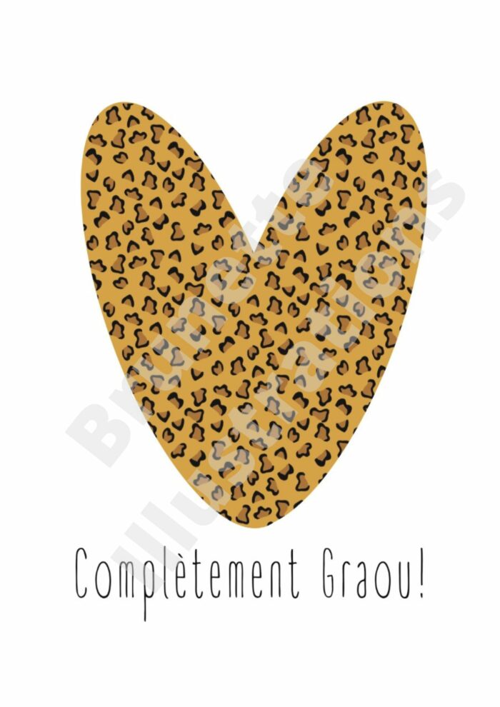 affiche coeur imprimé léopard et jaune