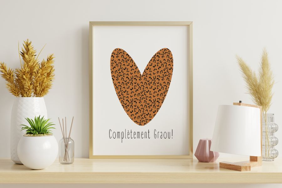 Affiche coeur imprimé léopard et camel