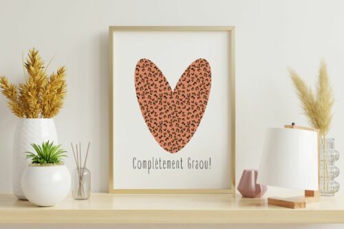 affiche coeur imprimé léopard et terracotta