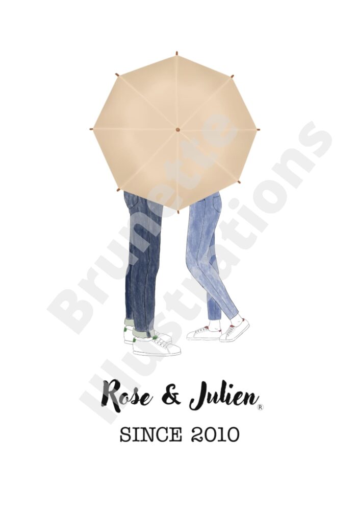 affiche détails couple parapluie beige