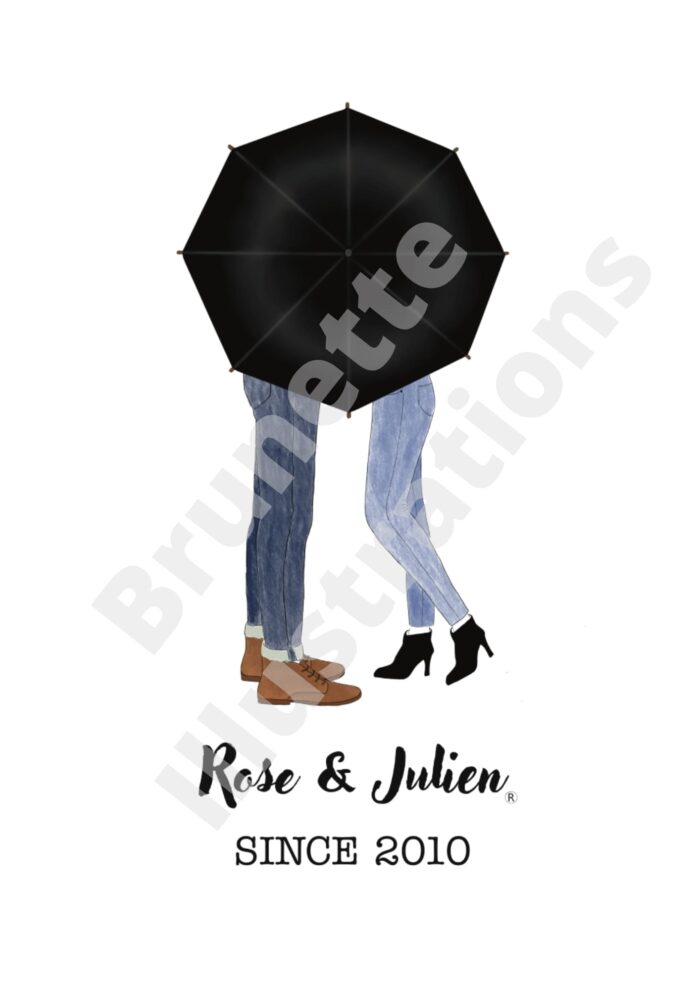 affiche détails couple parapluie noir