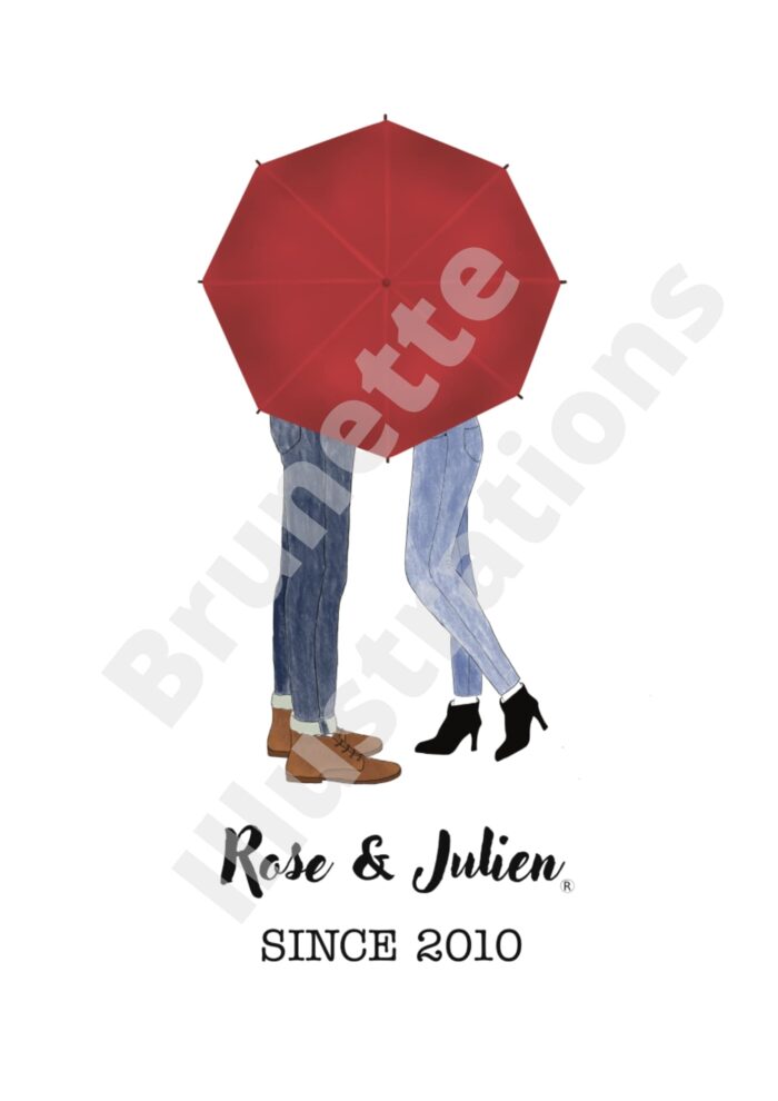 affiche détails couple parapluie rouge