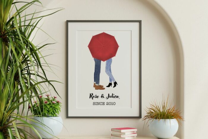 affiche couple parapluie rouge