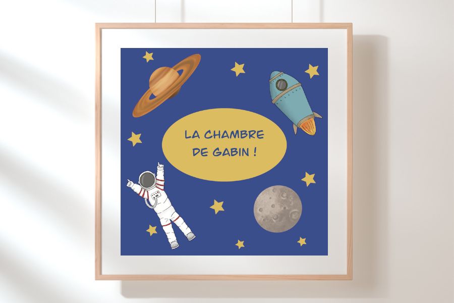 Affiche personnalisée thème espace astronaute fusée lune saturne
