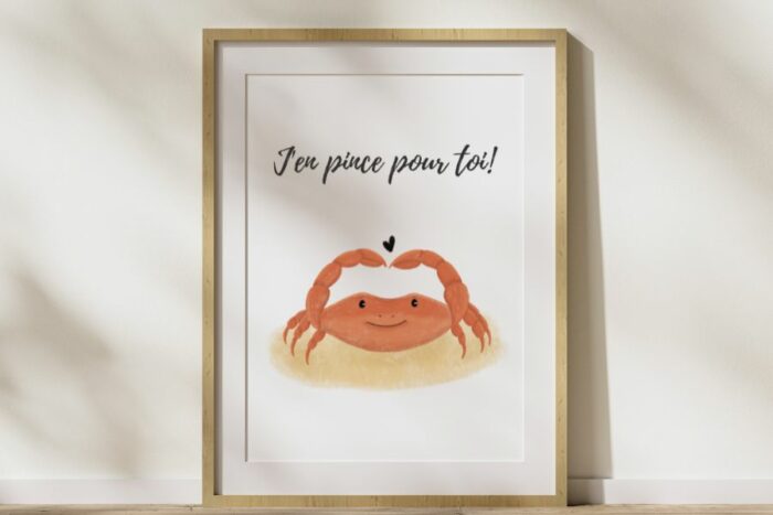 affiche crabe qui forme un cœur avec ses pinces