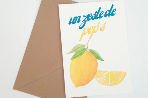 carte format A6 aquarelle citron avec le message un zeste de pep's