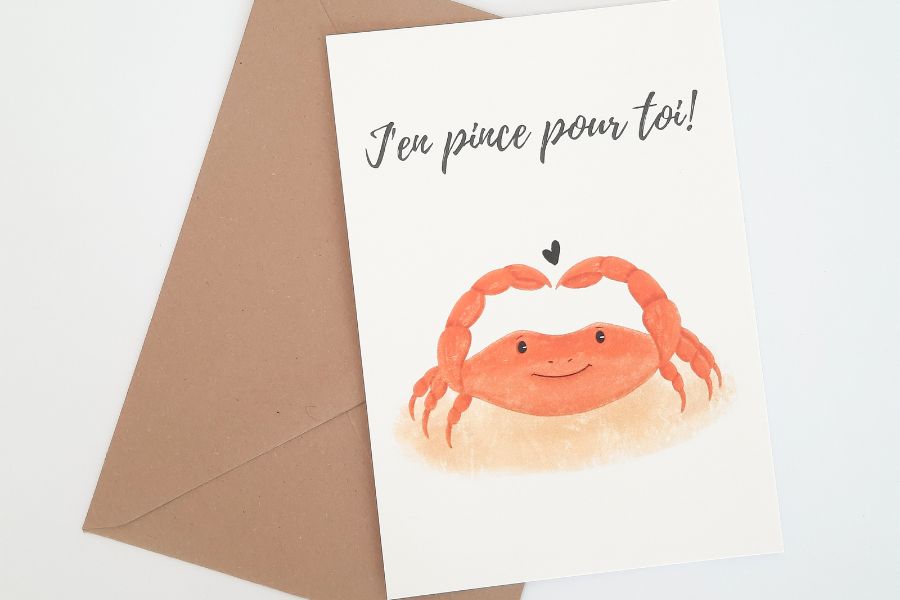 carte crabe avec message j'en pince pour toi