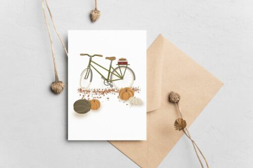illustration vélo et citrouilles