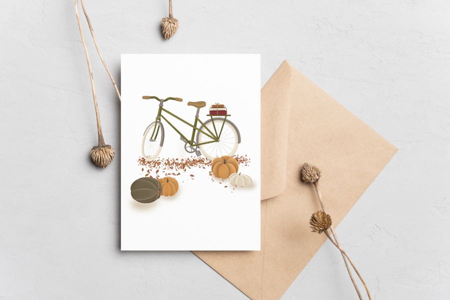 illustration vélo et citrouilles